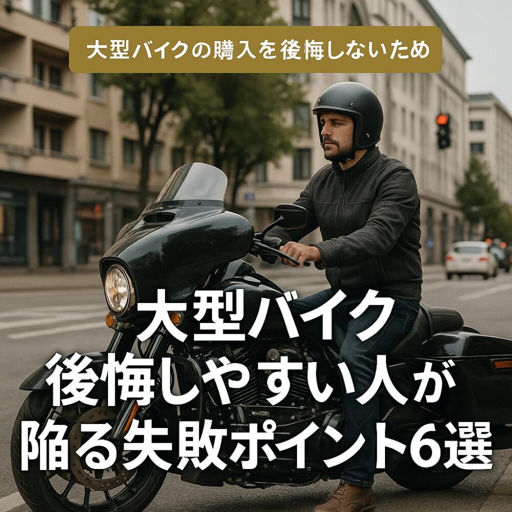 信号待ちする黒い大型バイクとライダーの横長構図